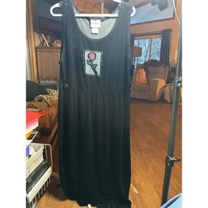 Studio Ease Black Velvet Rose Applique Maxi Dress Size‎ 16